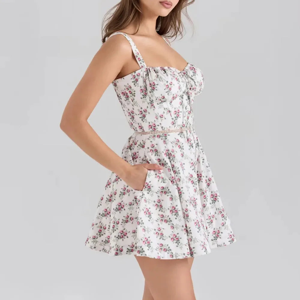 White Slimming Mini Dress - Square Neck Sleeveless A-Line