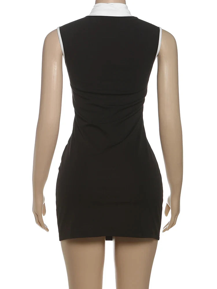 Patchwork Tie Detail Mini Bodycon Dress