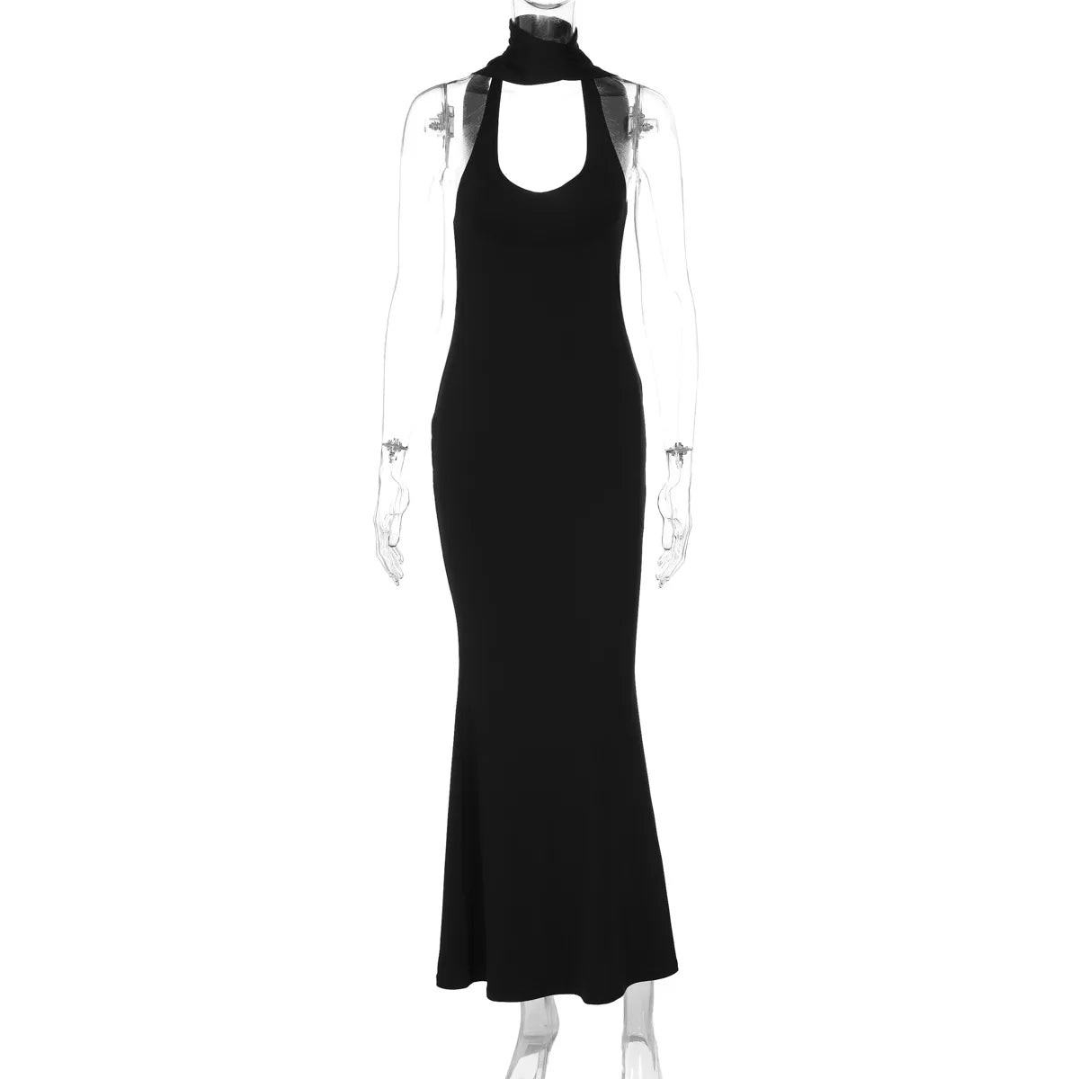 Black Halter Backless Pencil Dress | Sexy Knit Club Maxi