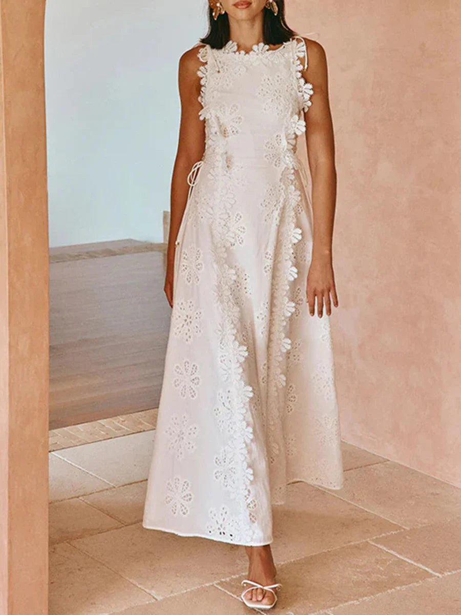 Women's O-Neck Lace-up A-Line Ankle-Length Dress