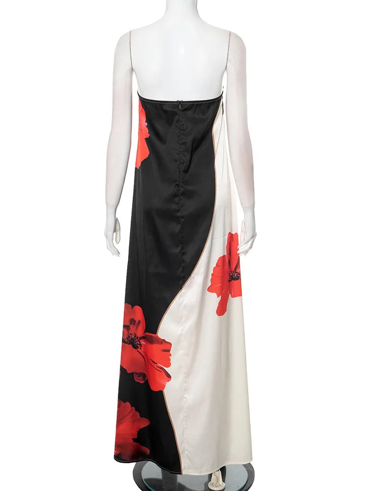 Strapless Flower Print Maxi Dress