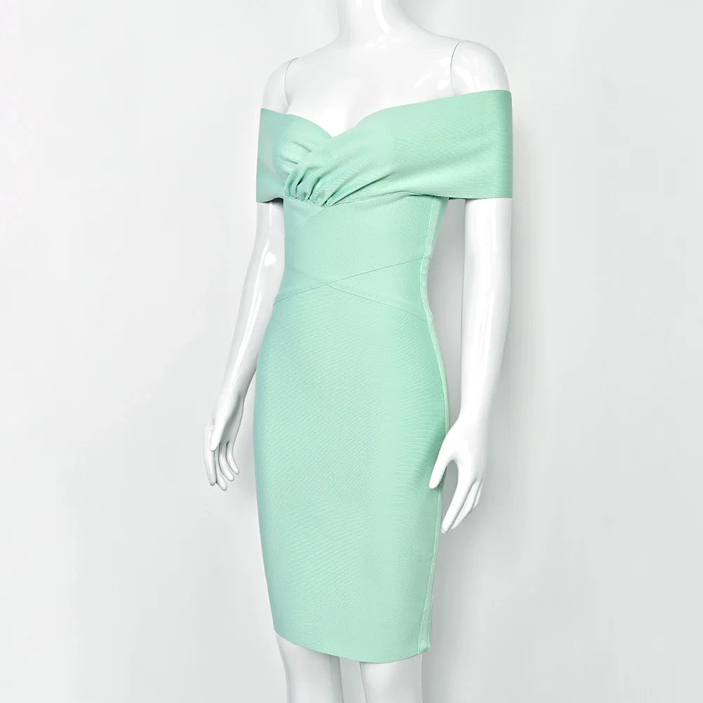 Mint Off Shoulder Bandage Dress | Sculpted Bardot Cocktail Mid