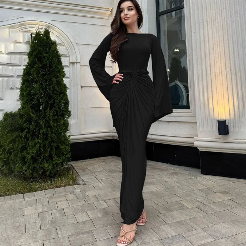 Ruched Long-Sleeve Maxi Dress