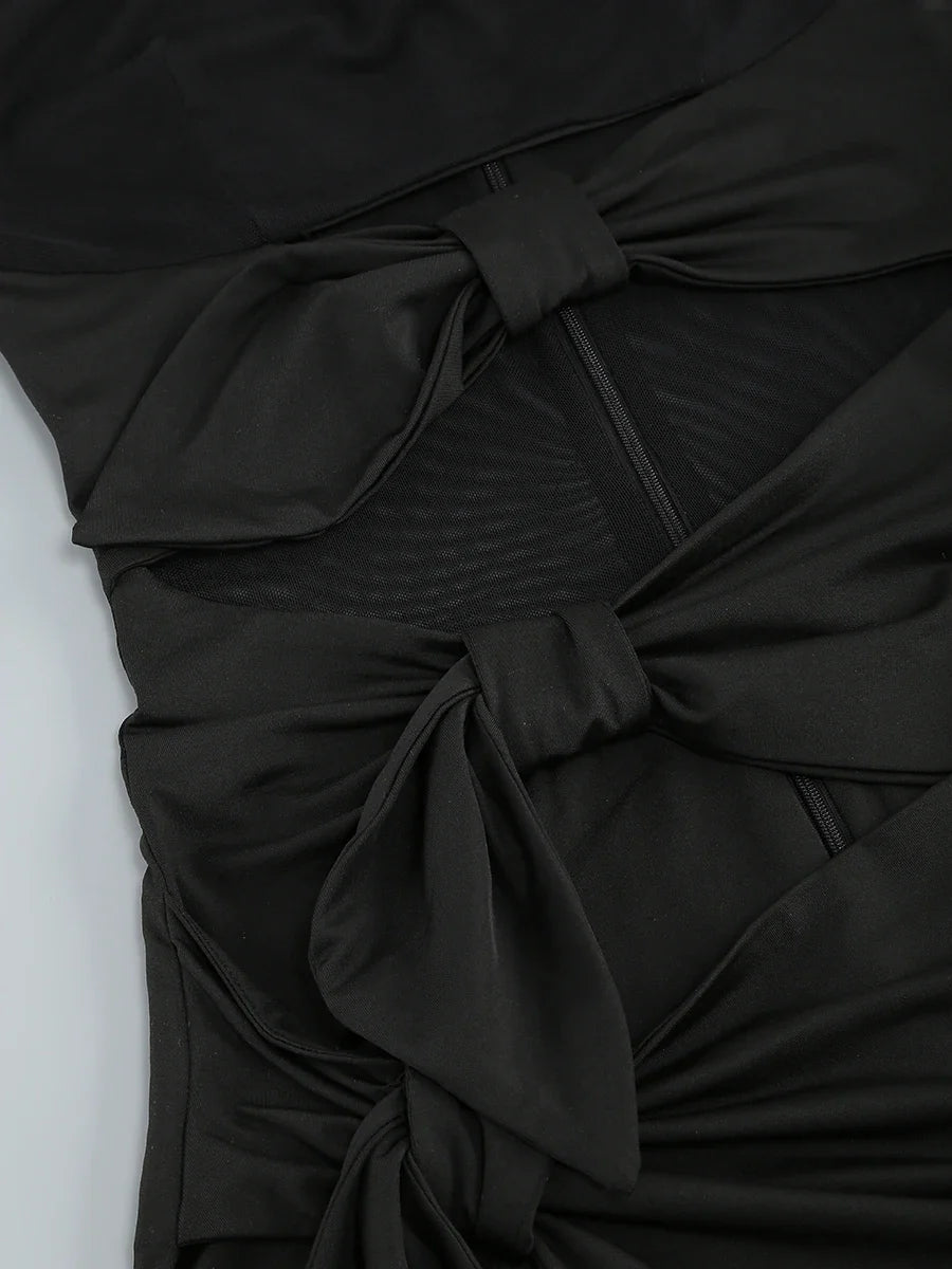 Cut-Out Black Long Sleeve High-Slit Gown