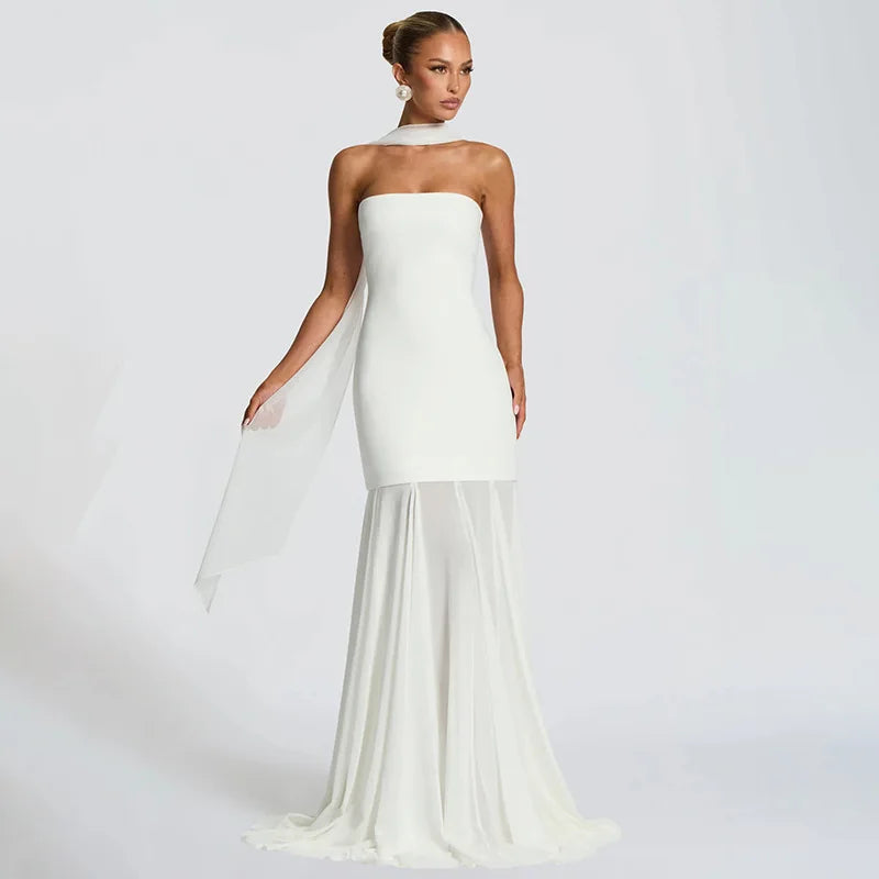 Strapless Chiffon Maxi Dress with Shawl