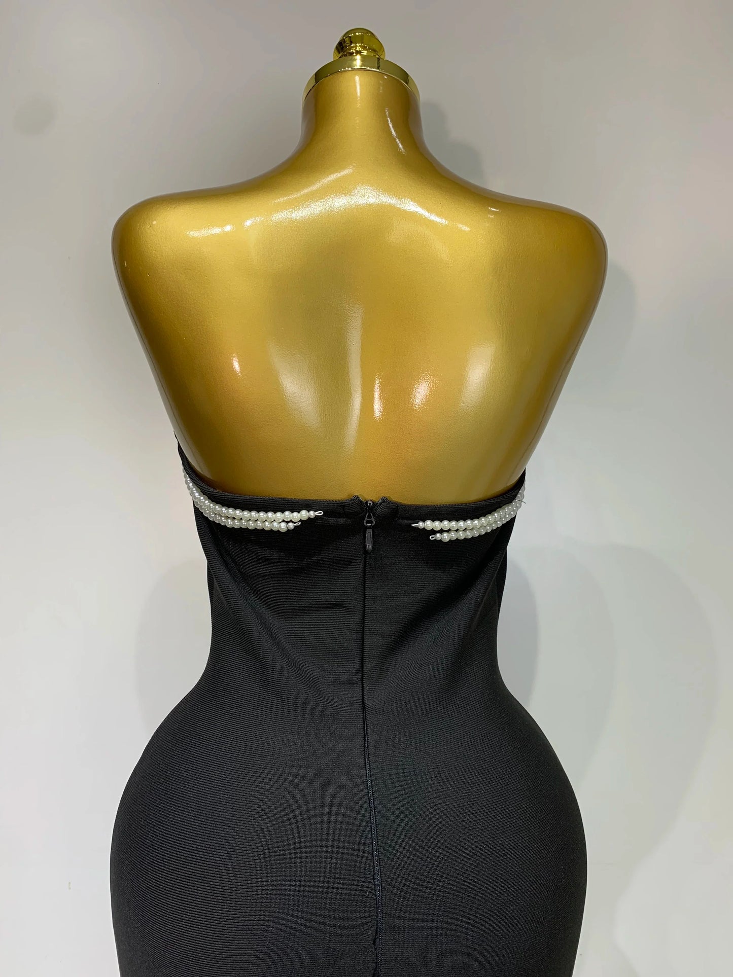 Black Backless Strapless Beading Long Bodycon Dress