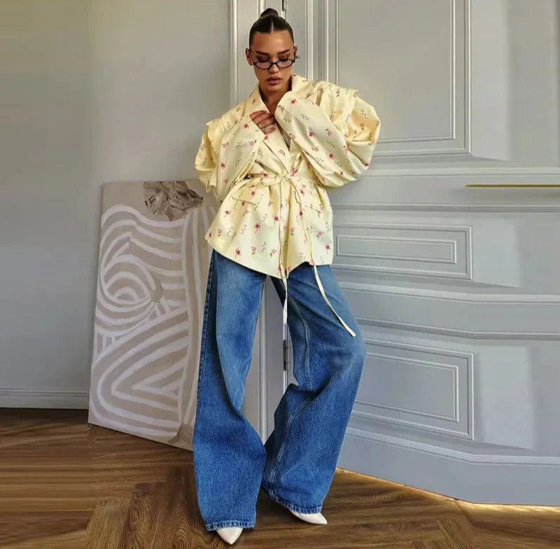 Oversized Blazer with Belted Waist – Light Cotton Blend