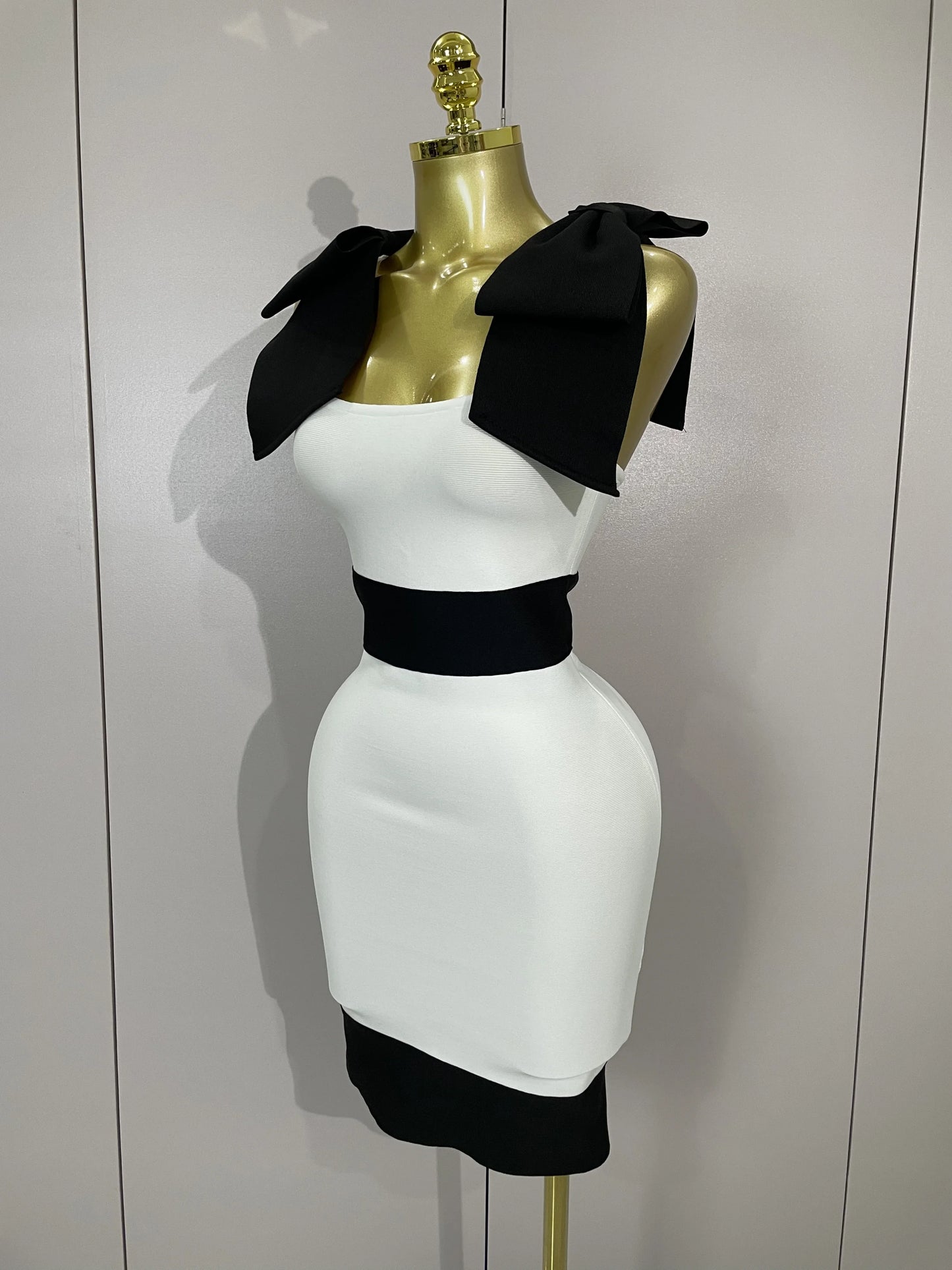 Black & White Bow Tie Bodycon Mini Dress