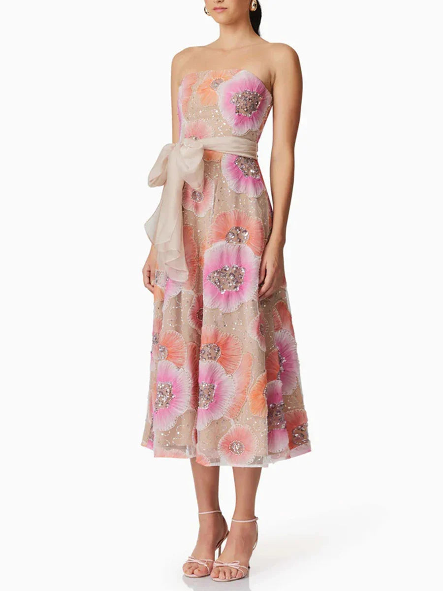 Vintage Strapless A-Line Knee-Length Dress | Orangepink