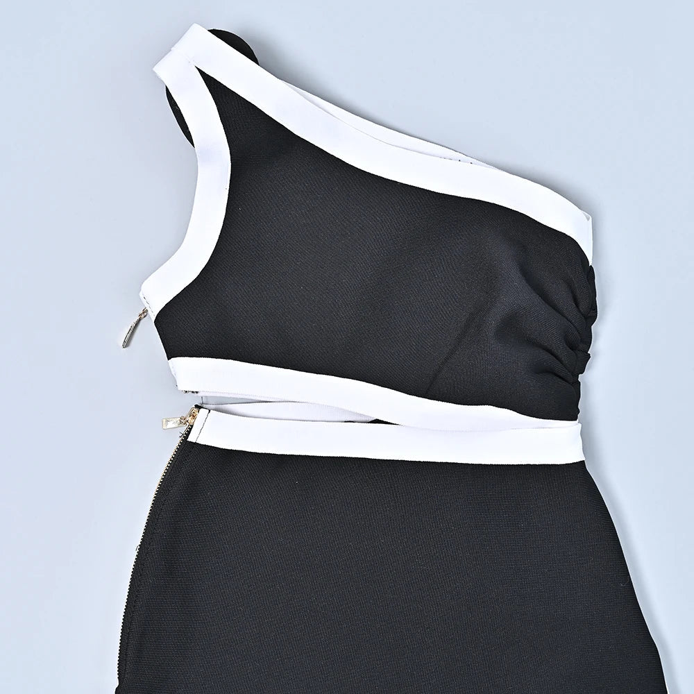 Black Contrast Asymmetrical Maxi Dress | High Split Column Gown