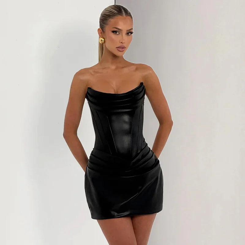 PU Leather Mini Corset Dress