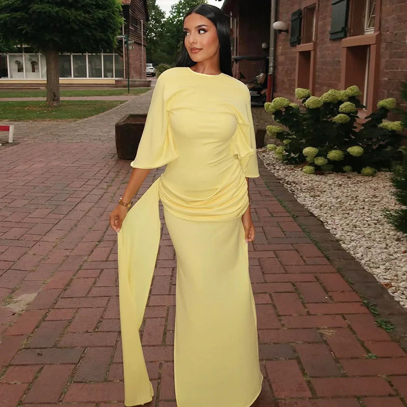 Ruched Yellow Maxi Dress | Draped Open Back Occasionwea