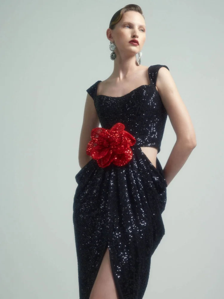 Sequined 3D Flower Gown | The Enchantress Gown