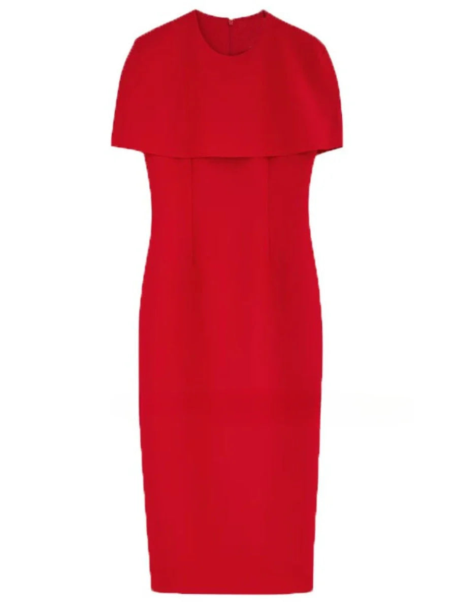 Red dress with a unique neckline design 