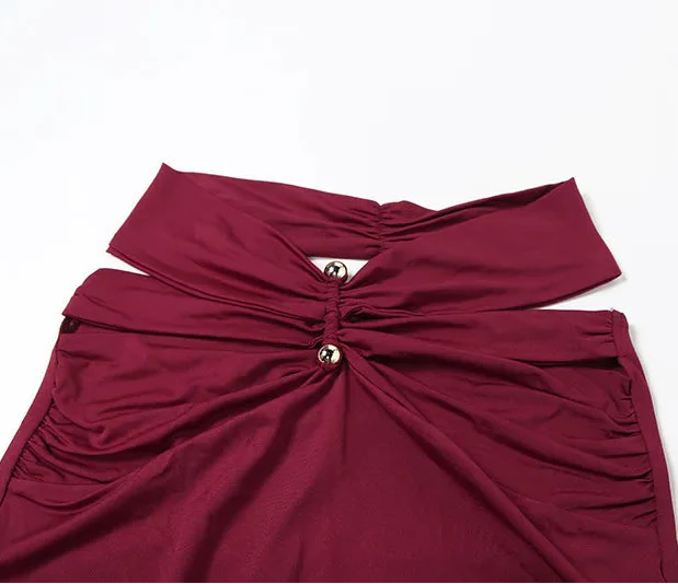 Burgundy Cutout Halter Two-Piece Set, Maxi Skirt