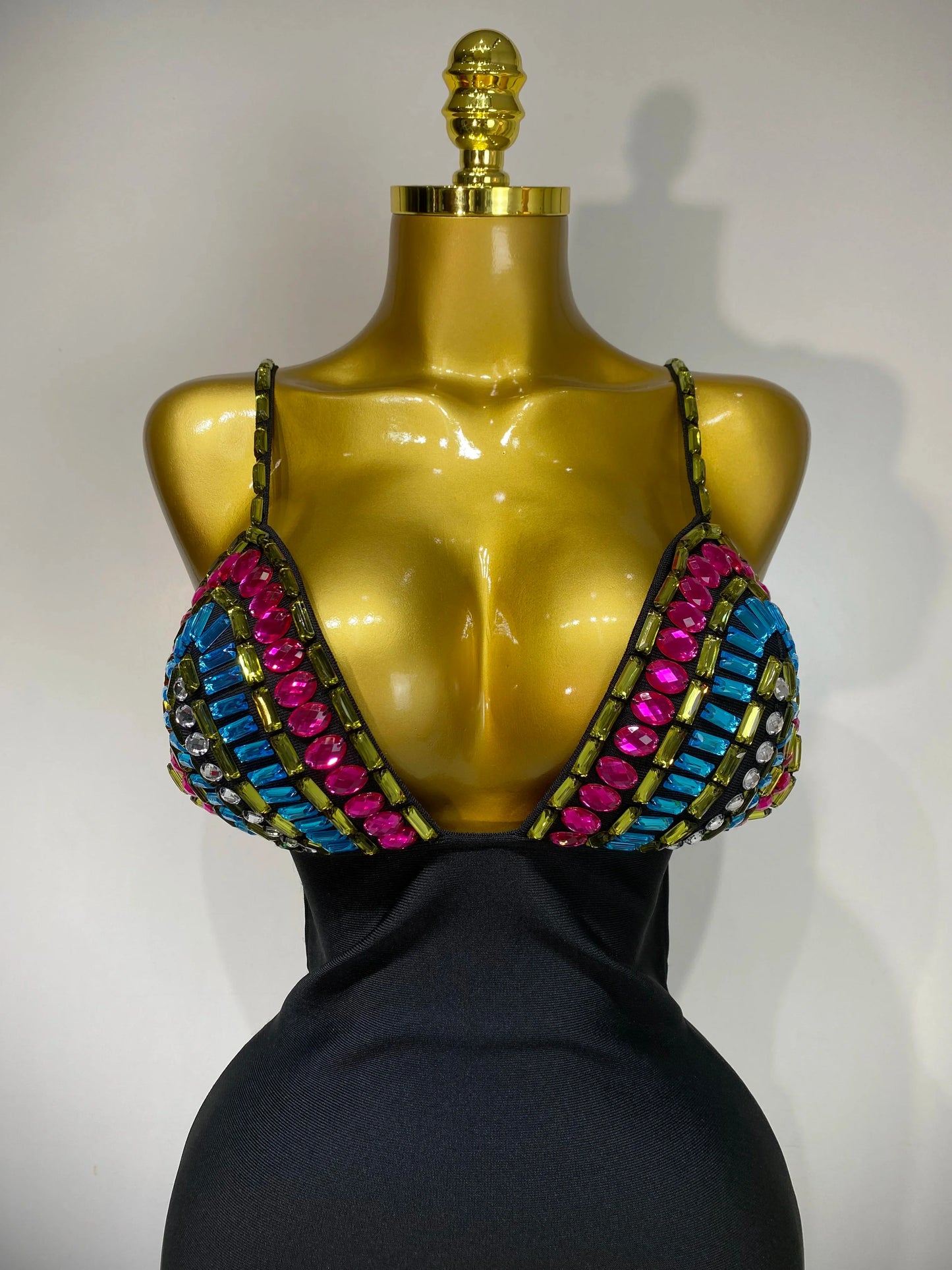 Black Sparkly Colorful Diamonds V-Neck Bodycon Mini Dress