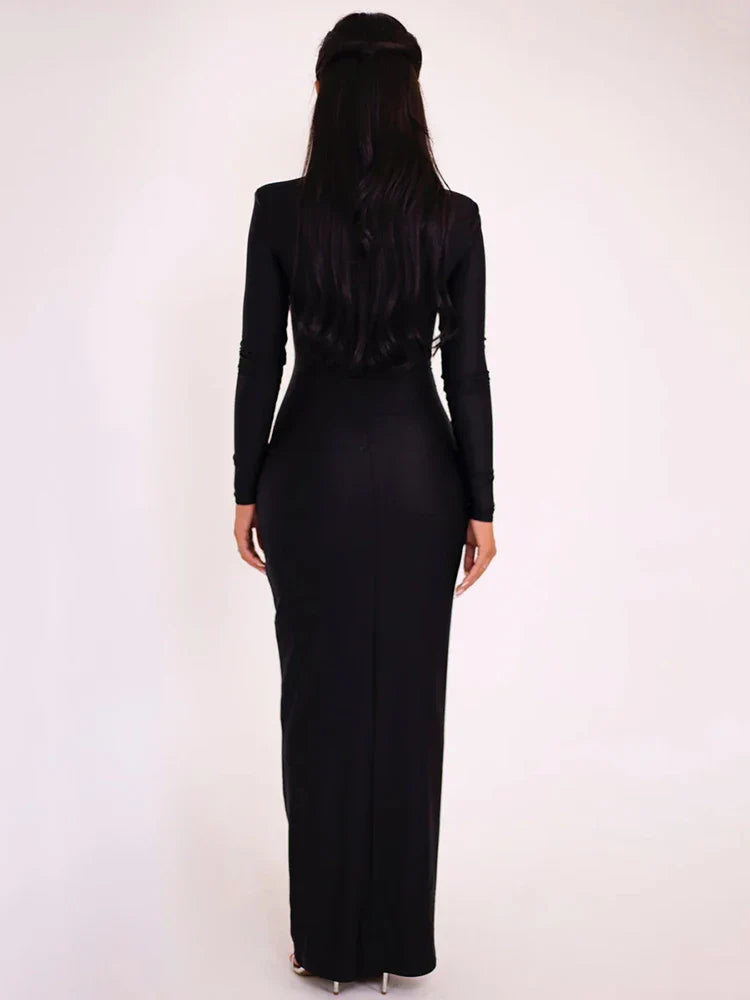 Elegant Hollow Out Long Sleeve Maxi Dress