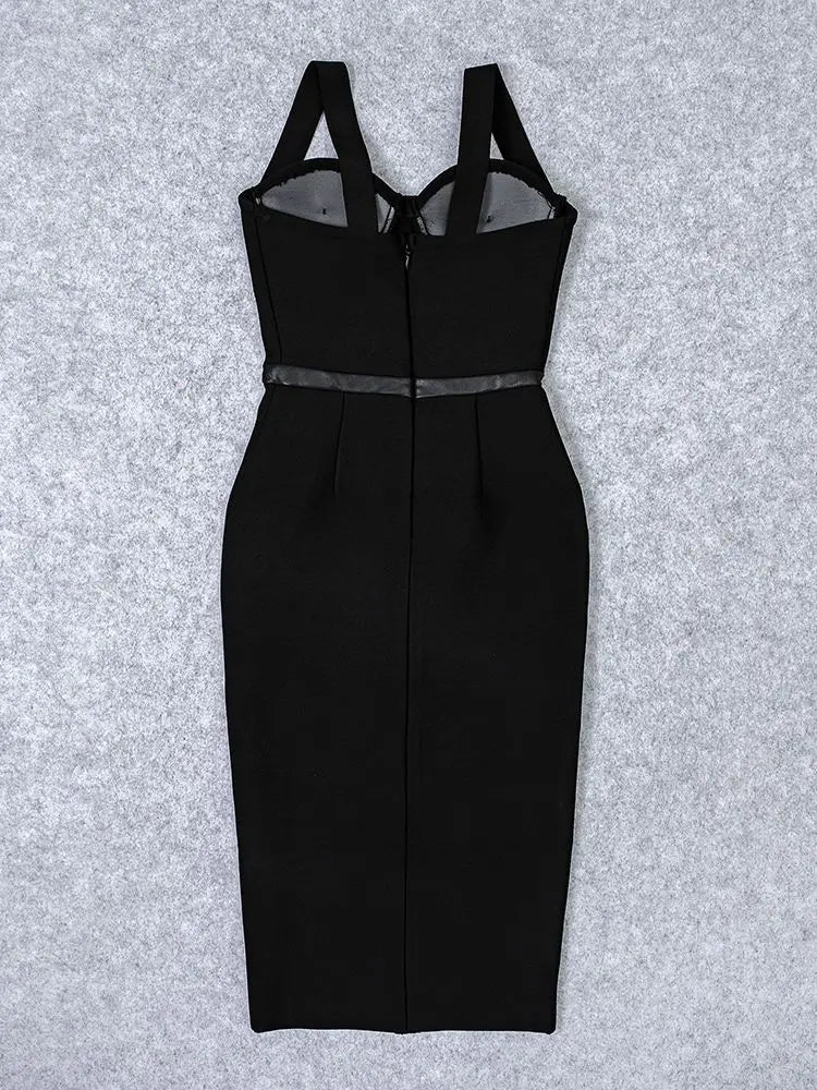 Black Bandage Midi Dress | Sculpted Spaghetti Strap Silhouette