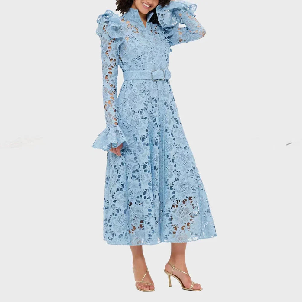 Office Lady A-Line Ankle-Length Dress | Purple, Pink, Blue