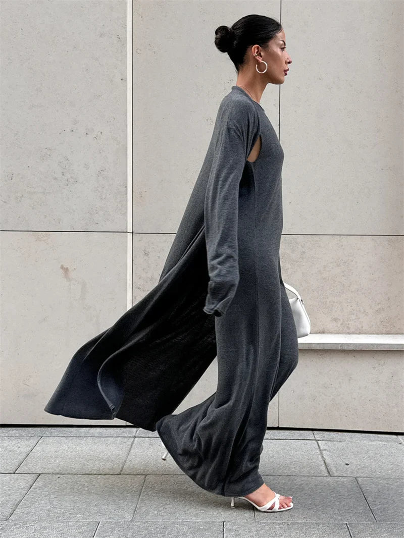 Pink Knit Maxi Dress & Cardigan Co-Ord Set – Elegant 2-Piece Winter Look