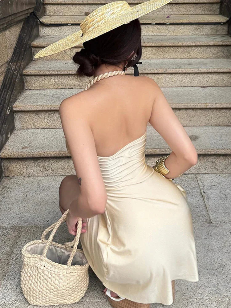 Seashell Halter Backless Mini Dress