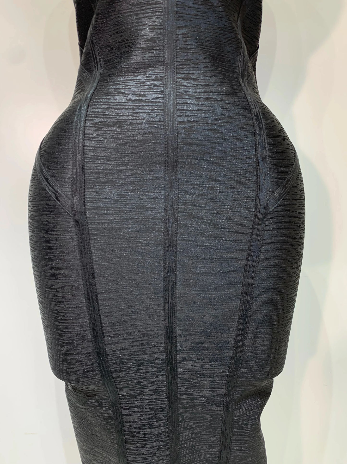 Black Foil Strapless Bodycon Mini Dress