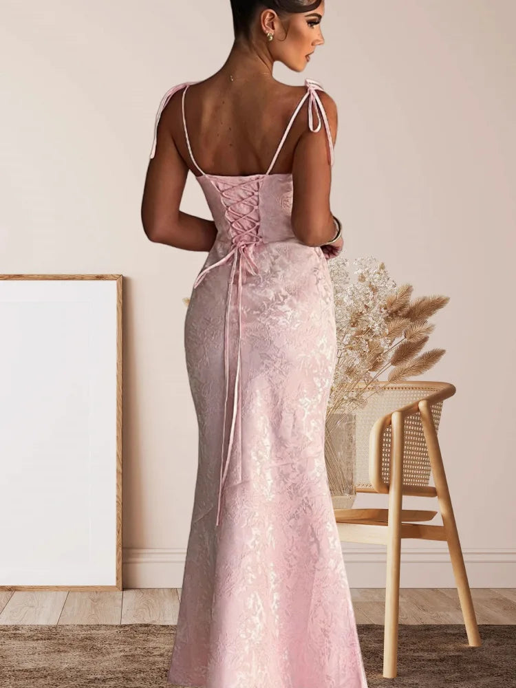 Fuchsia Pink Strappy Slip Dress | Elegant Ankle-Length Gown for Summer Events