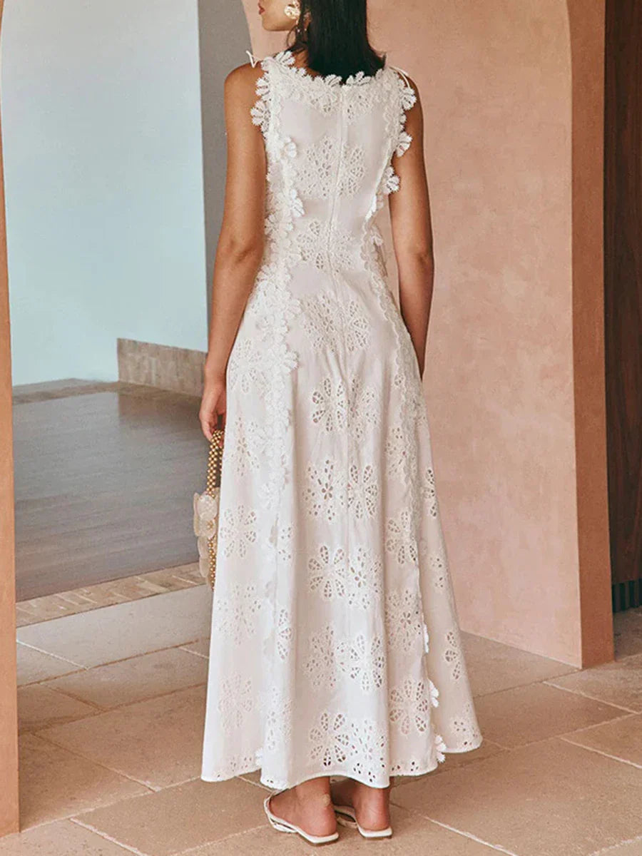 Women's O-Neck Lace-up A-Line Ankle-Length Dress