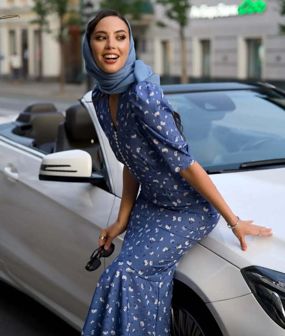 Half-Sleeve Polka Dot Midi Dress