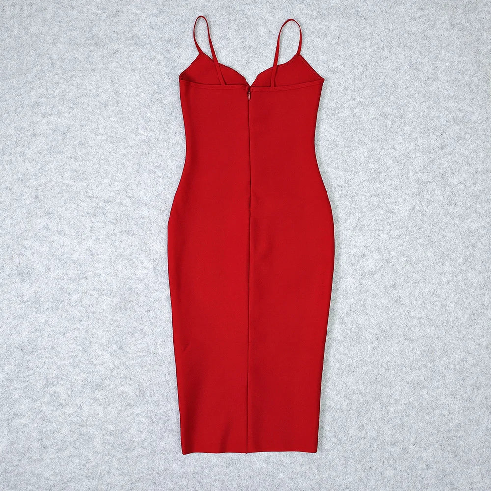 Red Spaghetti Strap Bandage Midi Dress | Sculpted Bodycon