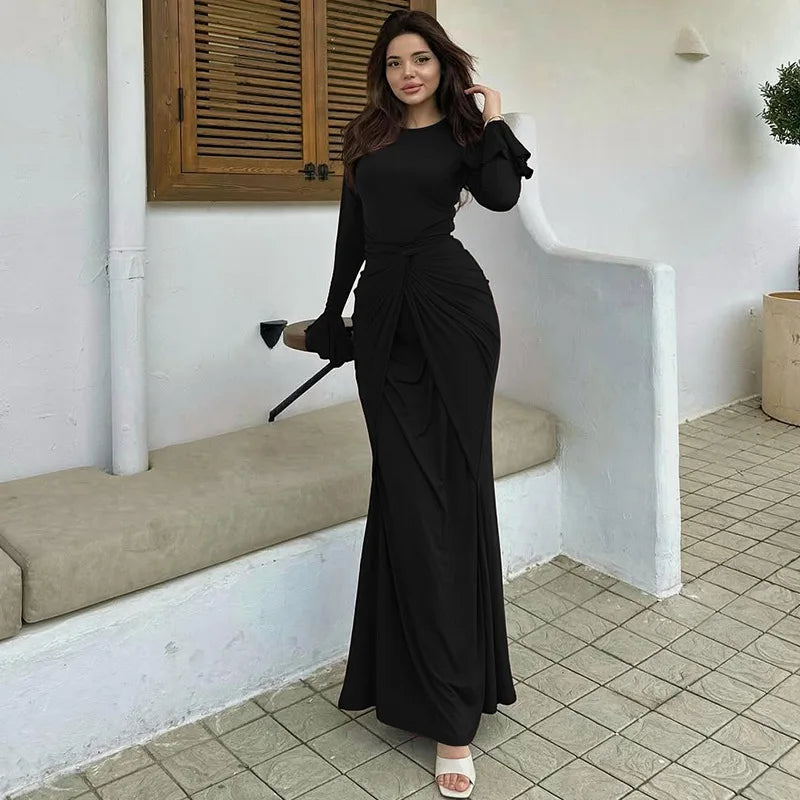 Chocolate Butterfly Sleeve Maxi Dress | Sculpted Pleat Waist