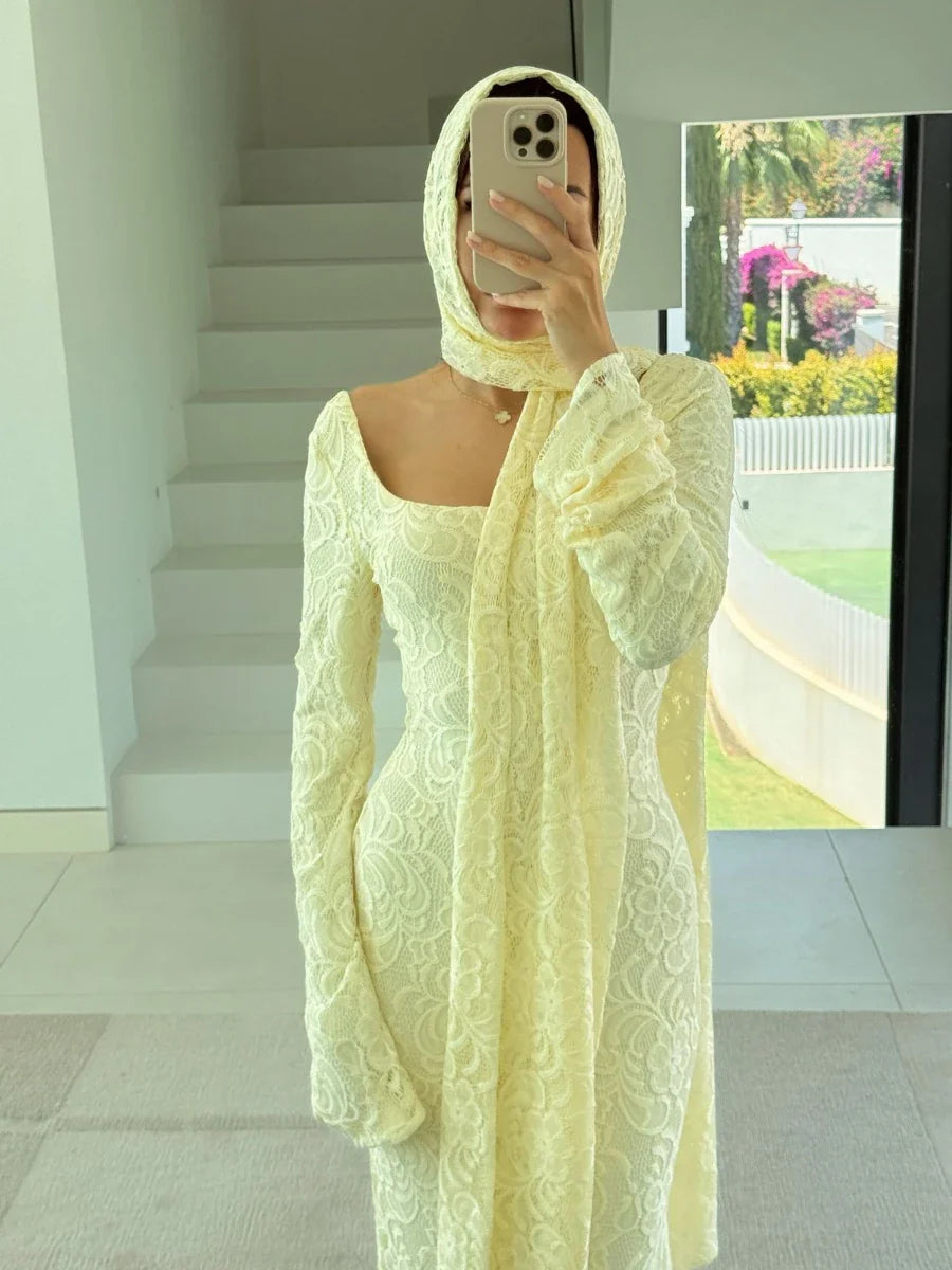 Yellow Jacquard Wrap Maxi Dress | Long Sleeve Autumn Occasion Gown