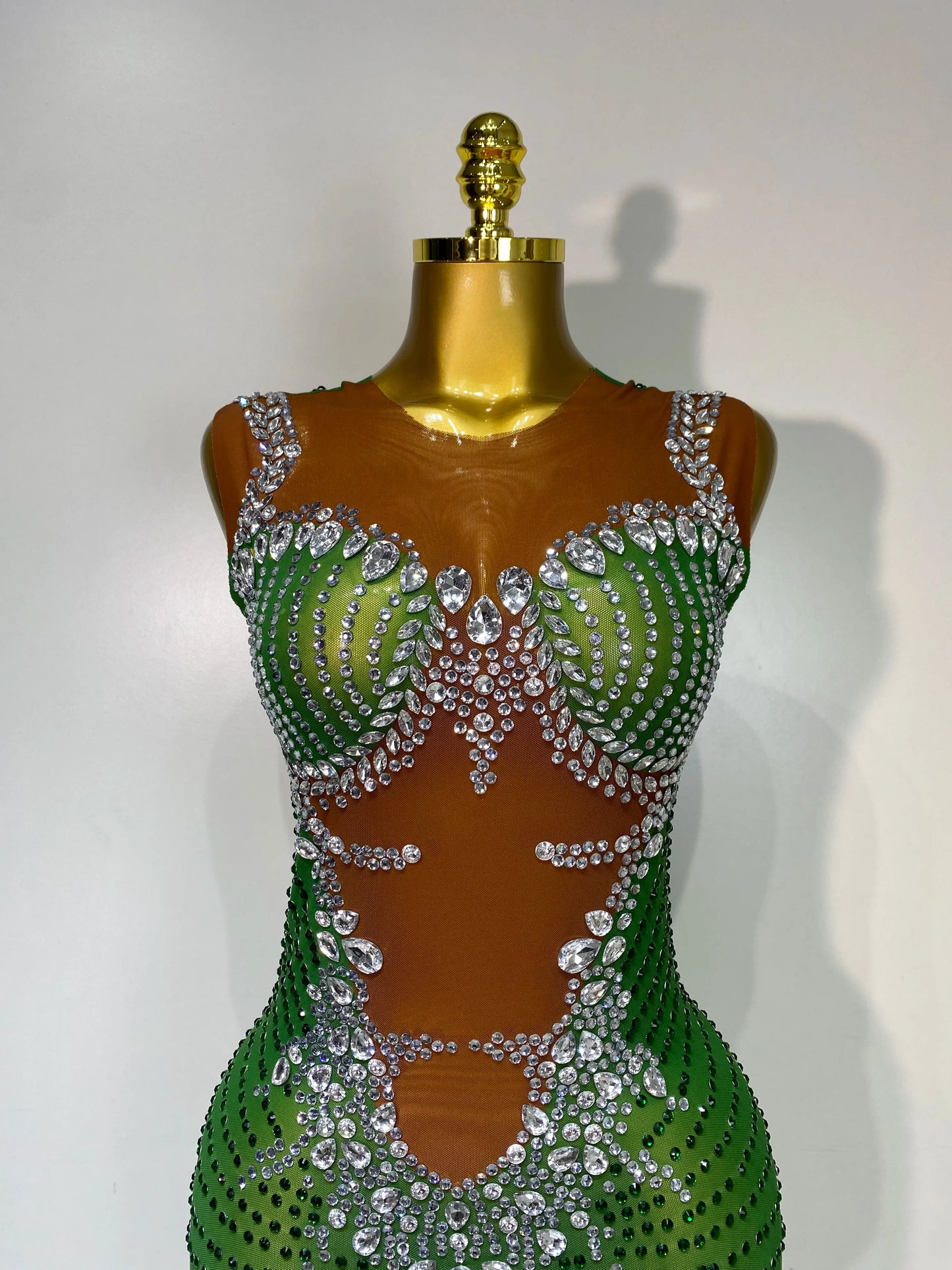 Black & Green Sparkly Rhinestone Mesh Bodycon Dress
