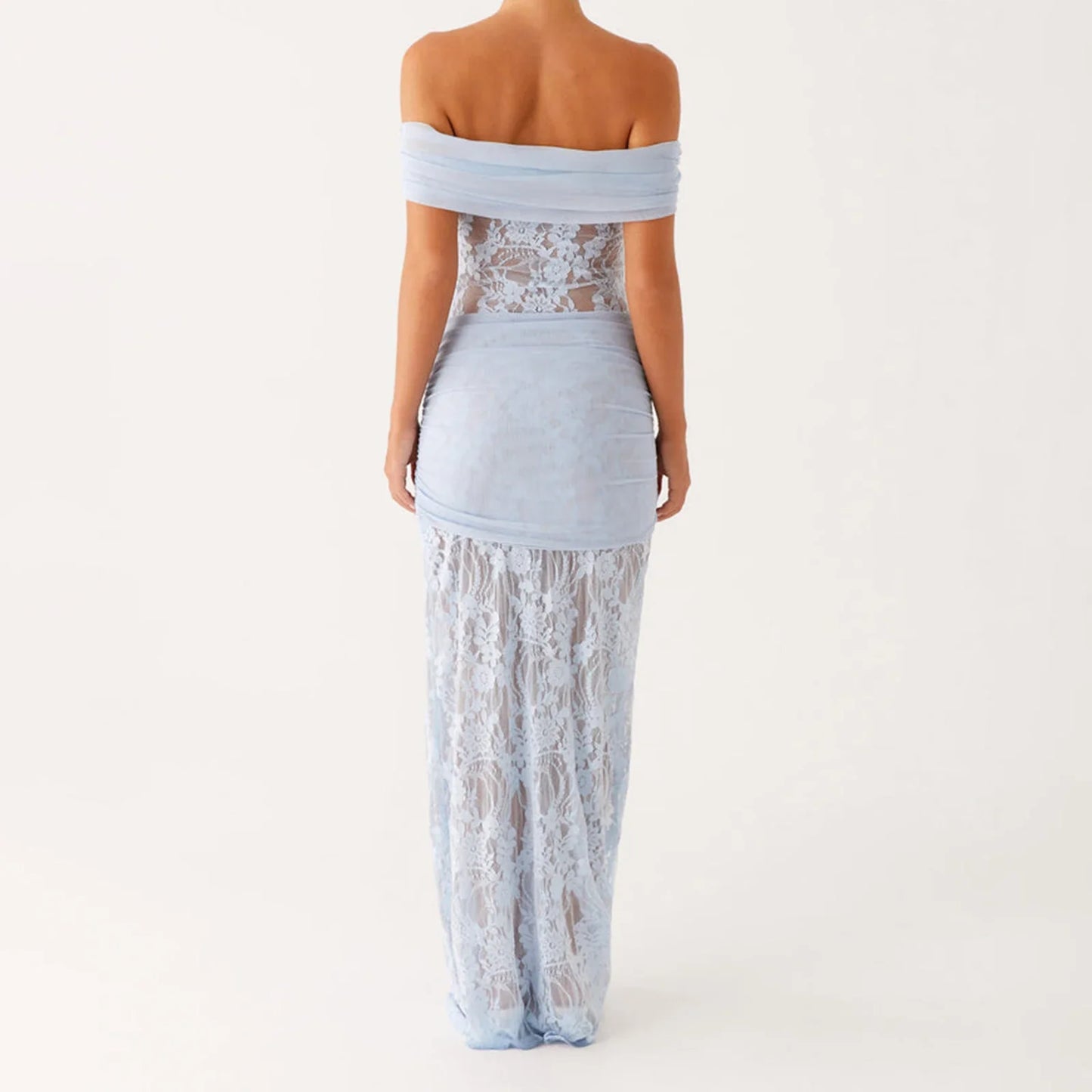 Elegant Off-Shoulder Lace Patchwork Bodycon Long Dress
