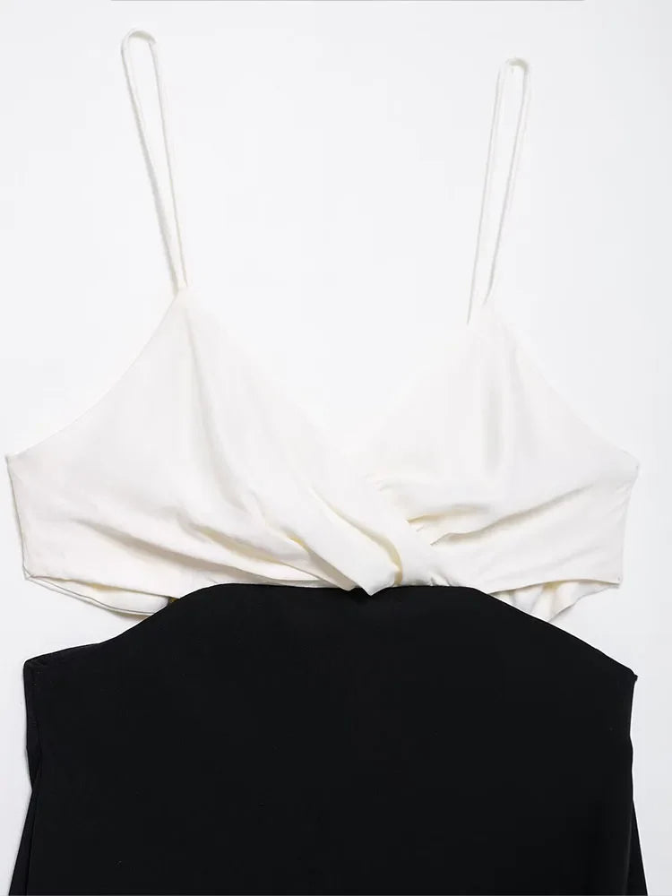 Sleeveless Black And White Patchwork Backless Maxi Dress