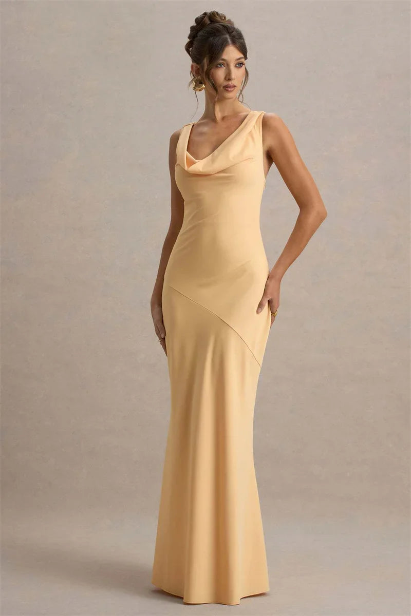 Light Blue Cowl Neck Gown | Sleek Floor-Length Evening Dress