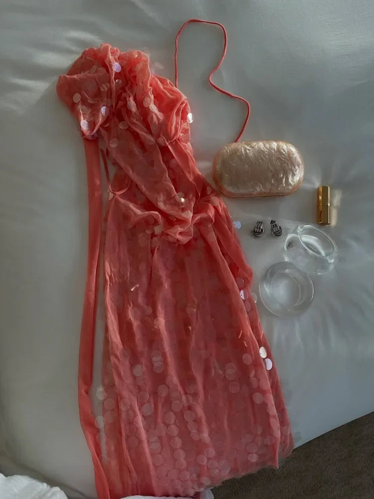 Sequin Halter Maxi Dress | Backless Glam for Beach Parties