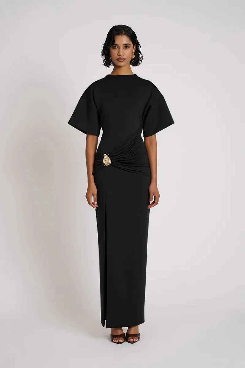 Ruched Side-Slit Maxi Dress | Sculpted Elegant Fit