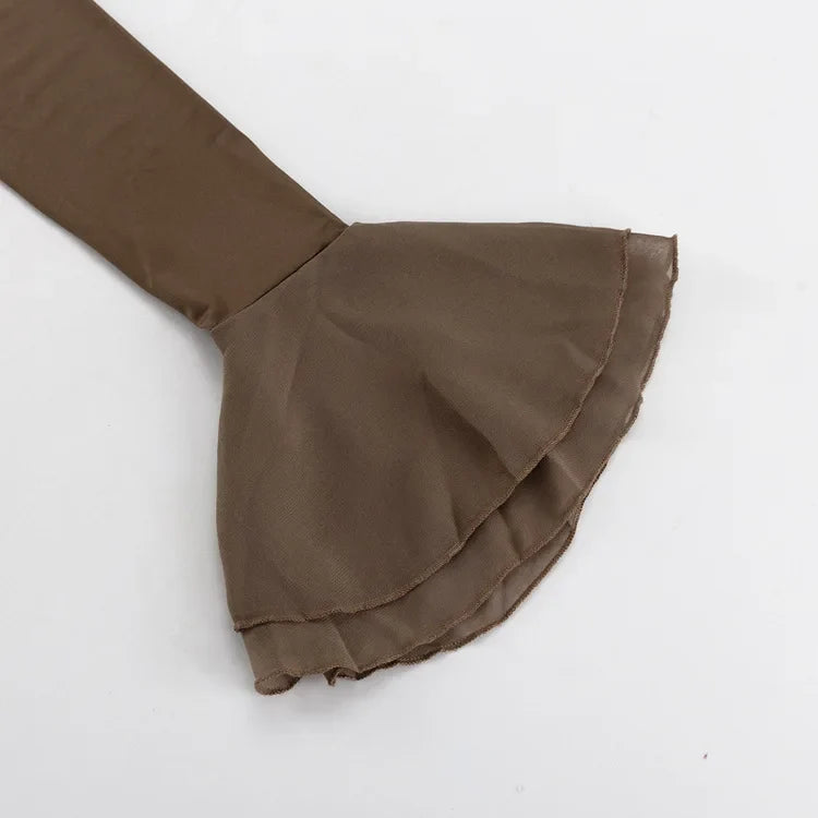 Brown Long Flare Sleeve Long Dress