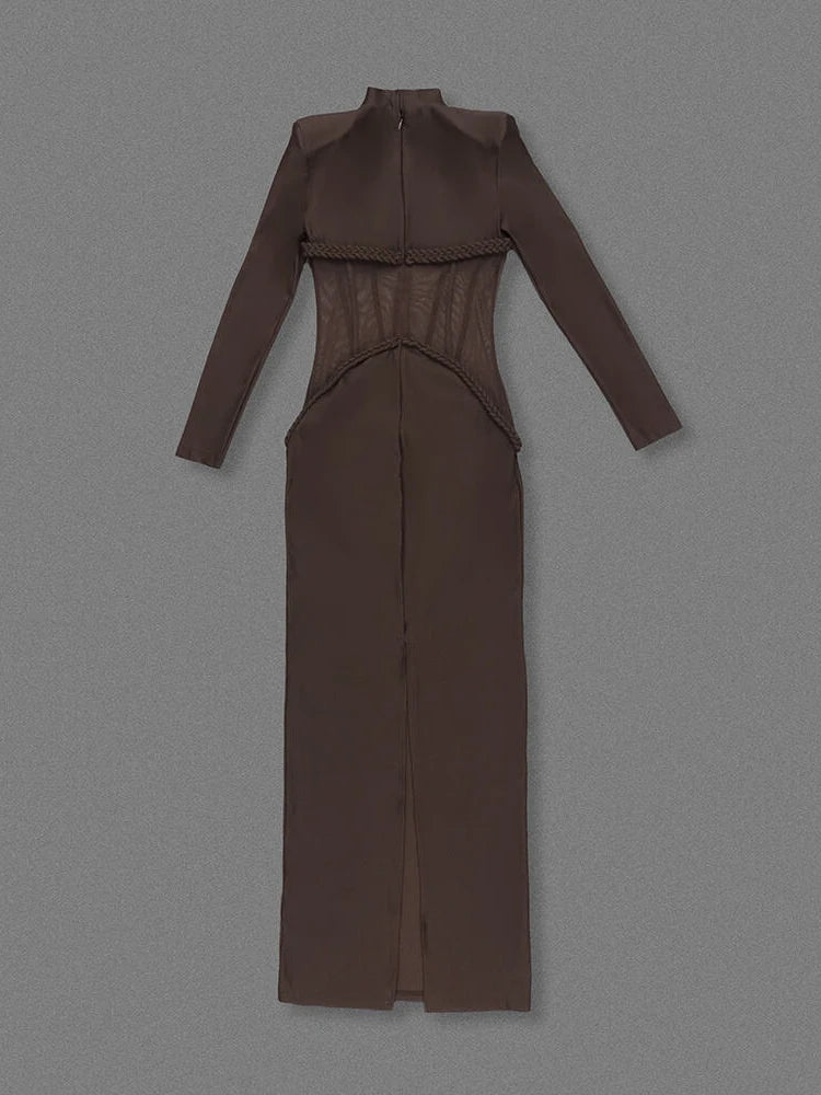 Sheer Mesh Turtleneck Maxi Dress | Hollow Out Bodycon Gown