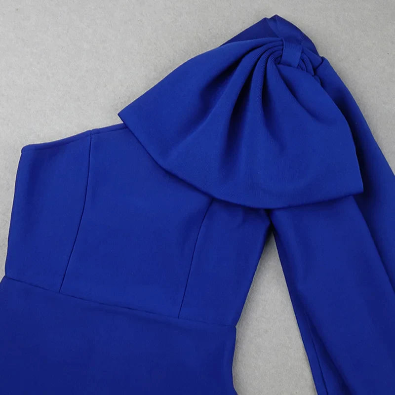 Blue One Shoulder Bow Bandage Dress | Sculpted Midi Glam