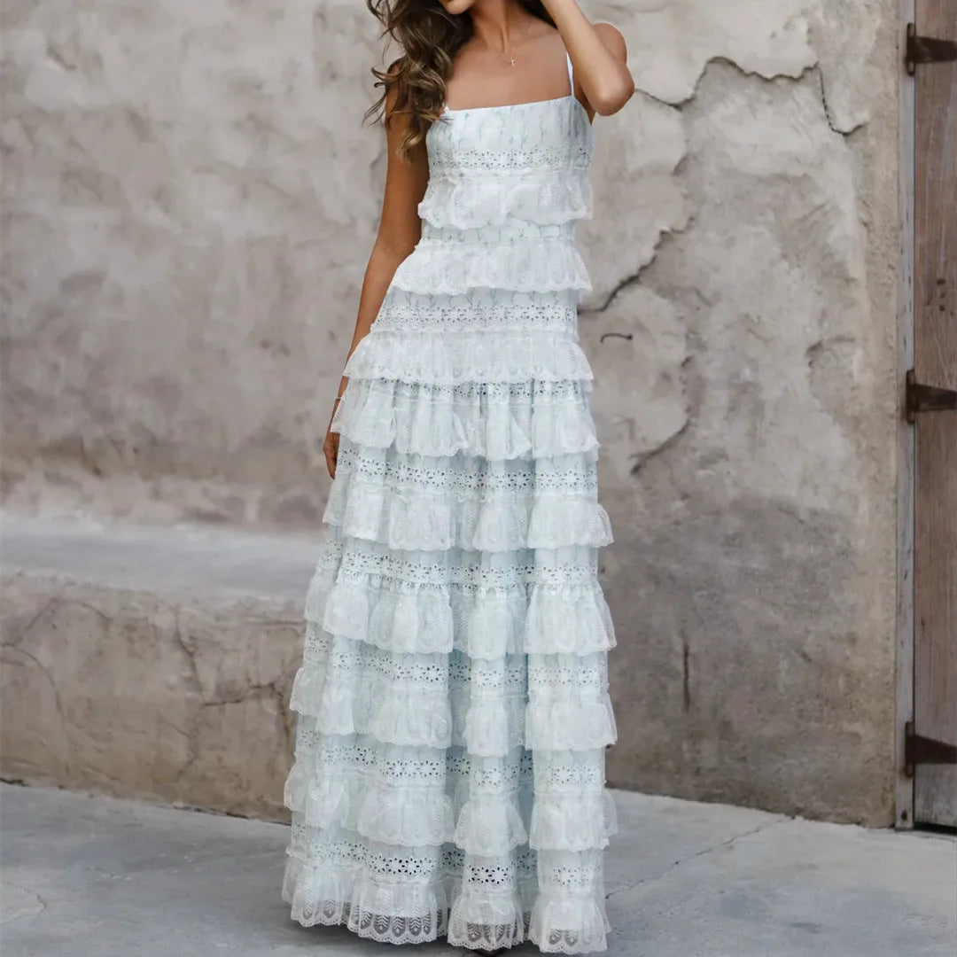Boho Floral Smocked Maxi Dress - Y2K Layered Beach Sundress