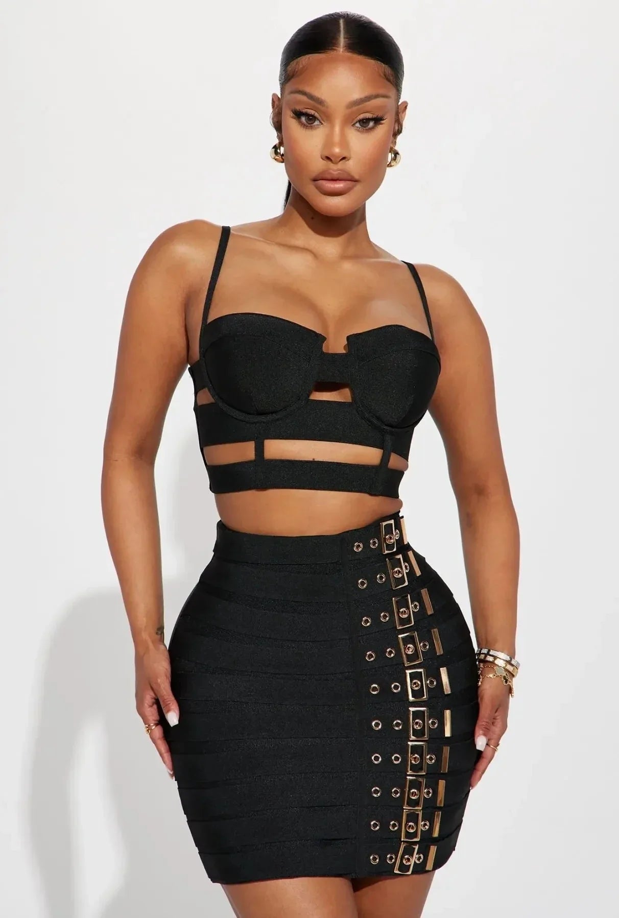 Black & White Strapless Bandage Top & Pencil Skirt Set