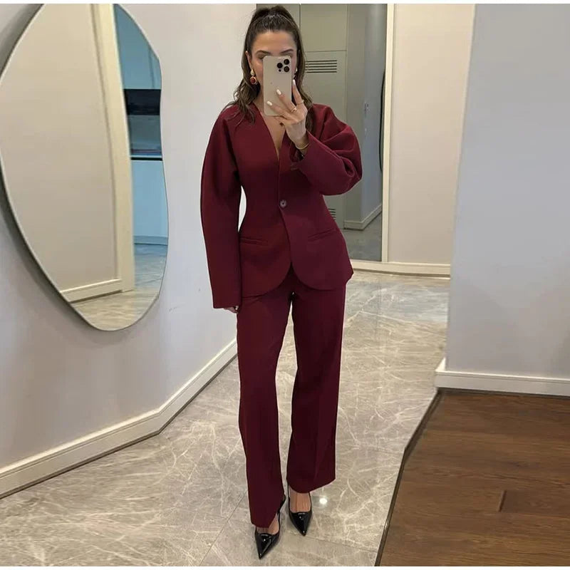 Power Silhouette – Burgundy Boss Suit with Tailored Curve Fit