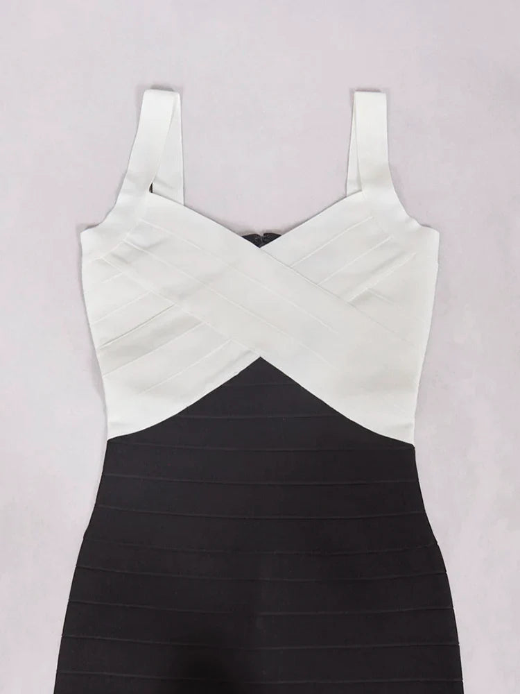 White Black Color-Block Bandage Dress | Sleeveless Mini Gown