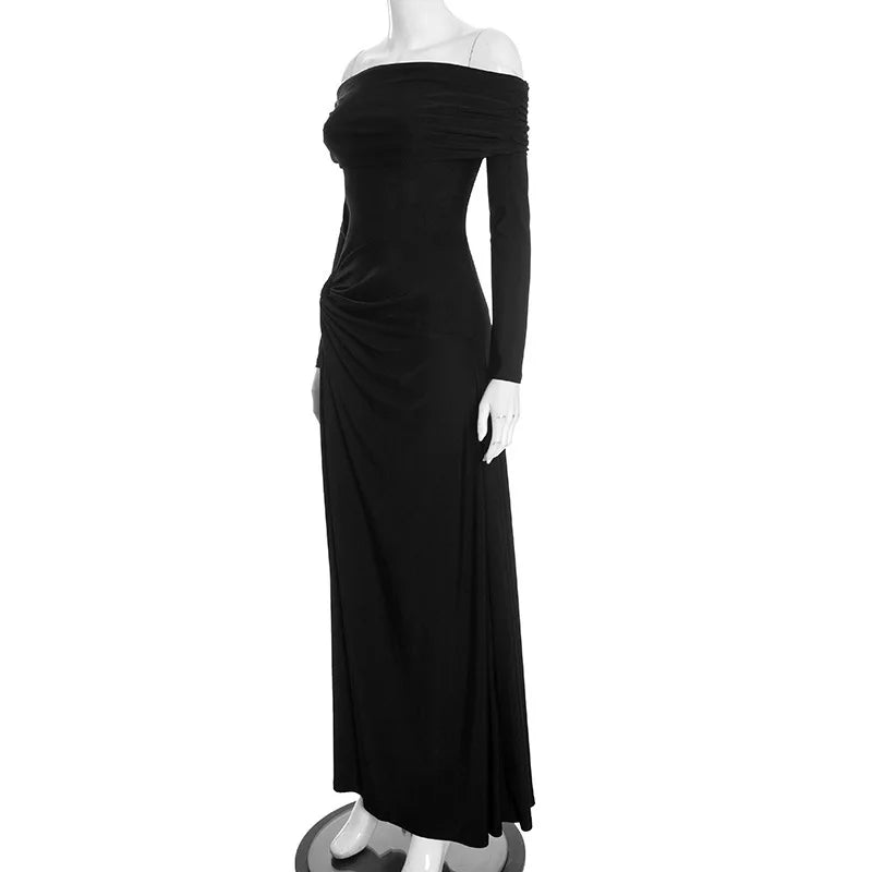 Black Off-Shoulder High Slit Maxi Dress