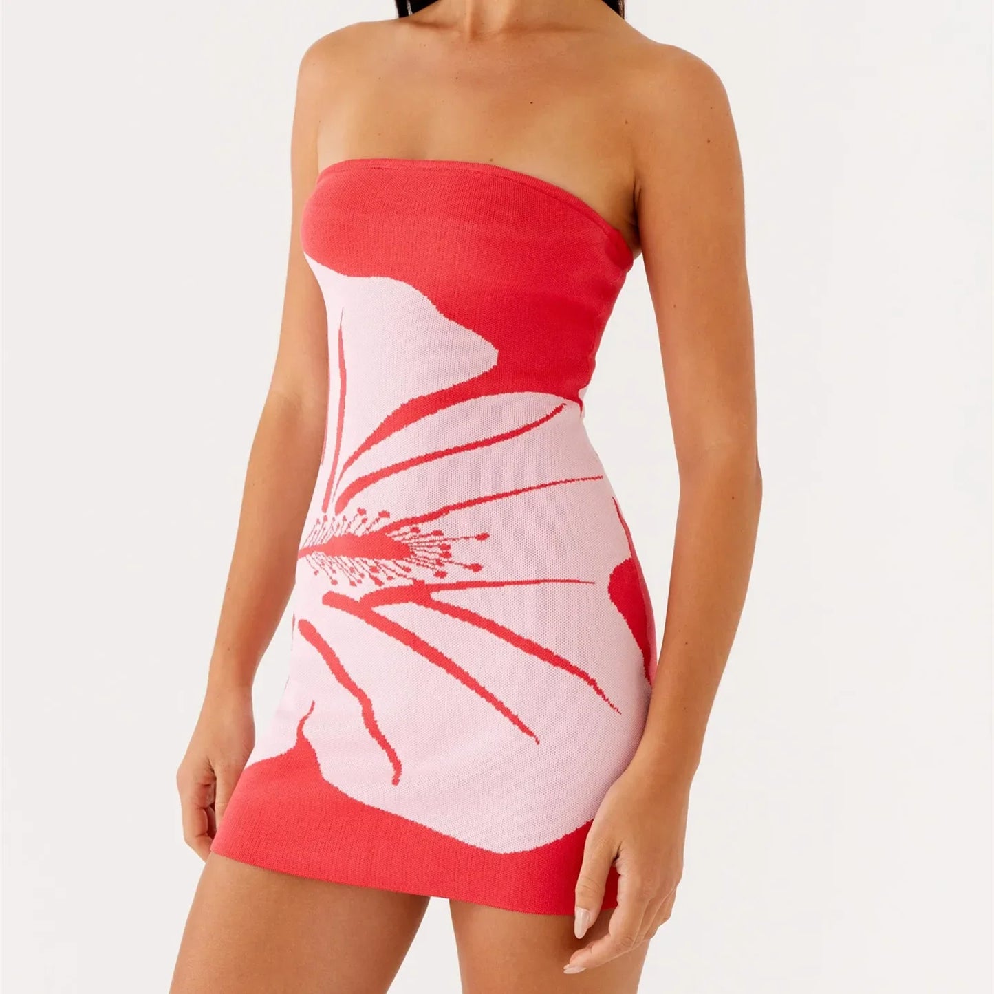 Floral Print Strapless Mini Bodycon Dress