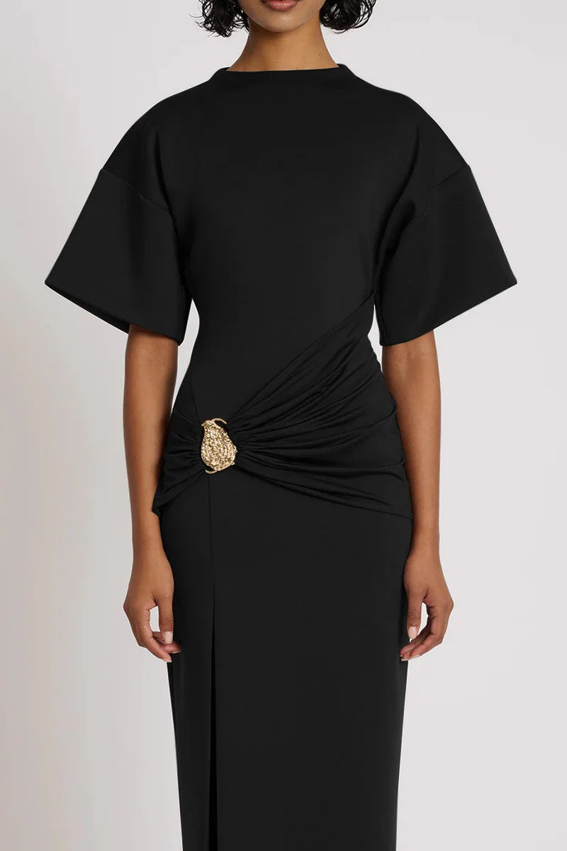 Ruched Side-Slit Maxi Dress | Sculpted Elegant Fit