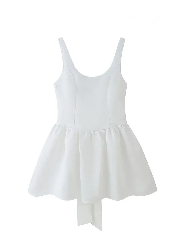 White Satin Large Back Bow Mini Dress