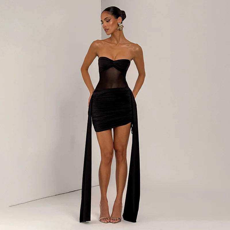 Strapless Mini Dress | High Slit Ruched Clubwear